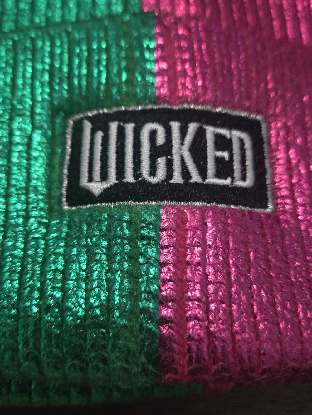 Wicked Metallic Pink & Green Two-Tone Pom Beanie Hat - Picture 4 of 4